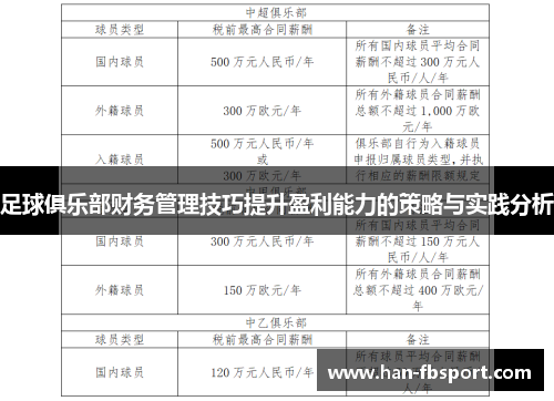 足球俱乐部财务管理技巧提升盈利能力的策略与实践分析 足球俱乐部财务管理技巧提升盈利能力的策略与实践分析
