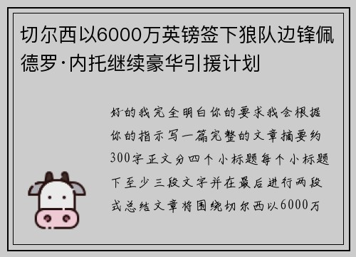 切尔西以6000万英镑签下狼队边锋佩德罗·内托继续豪华引援计划 切尔西以6000万英镑签下狼队边锋佩德罗·内托继续豪华引援计划
